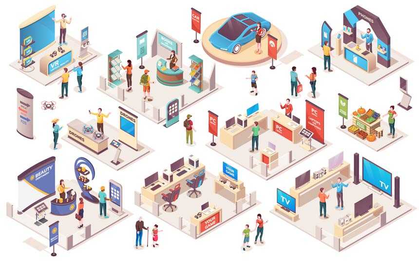 graphic of booths at an expo