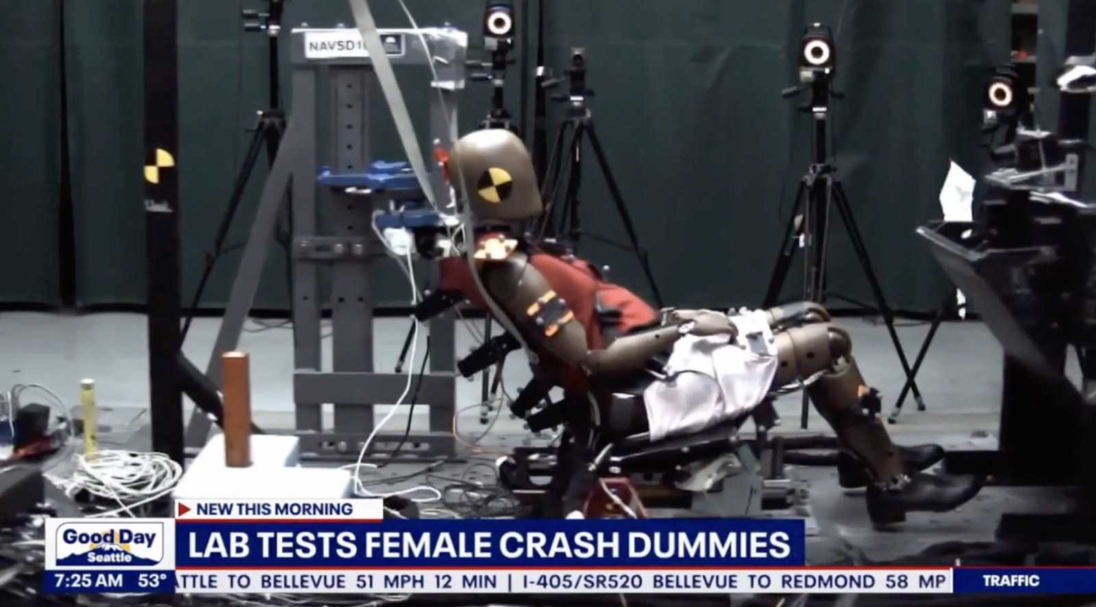 crash test with female crash dummy
